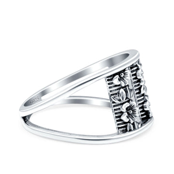 Flowers Oxidized Band Solid 925 Sterling Silver Thumb Ring (11.6mm)